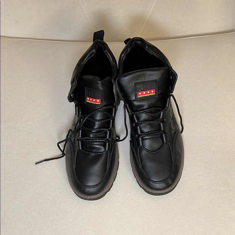 Black DKNY Sneakers with Leather Upper and Rubber Sole
